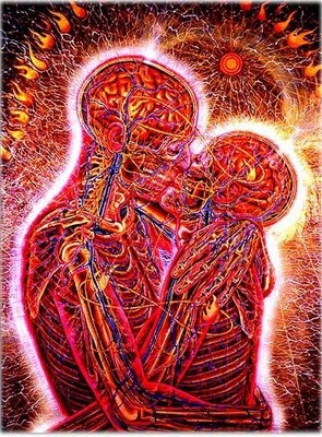 the cover art for cosmic love connection, which features an image of two people holding each other