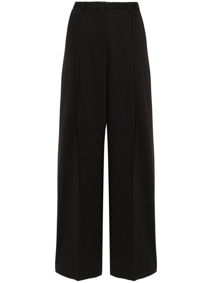 black belt loops two diagonal pockets to the sides two rear welt pockets pleat detailing pressed crease wide leg concealed front button, hook and zip fastening Black Palazzo Pants, Yoko London, City Dress, Summer Beach Wear, Palazzo Pants, Ski Wear, Lady Dior, Pants Black, Black Belt