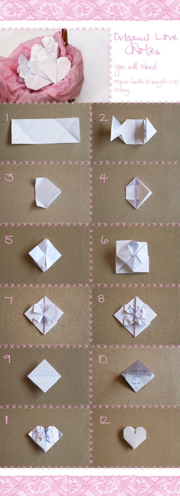 the instructions for how to make origami hearts and flowers with paper on cardboard