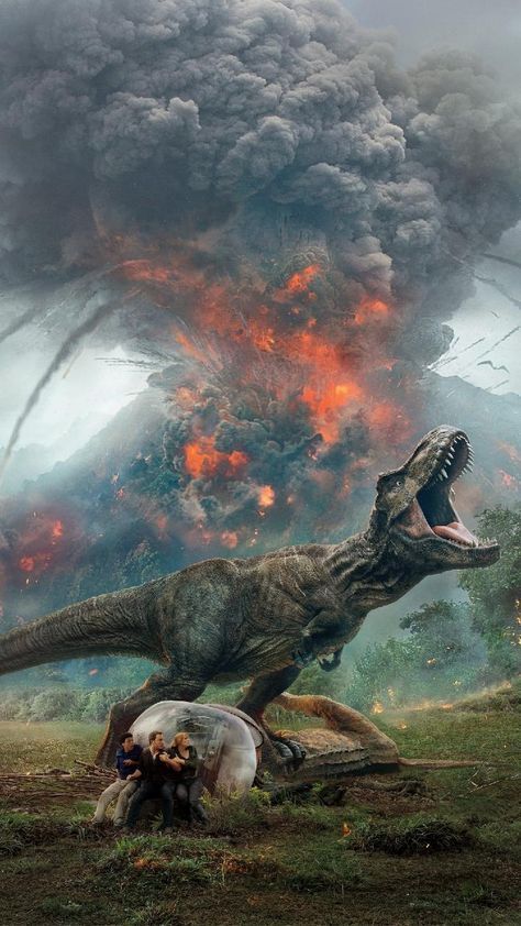 a large dinosaur with its mouth open in front of a huge fire