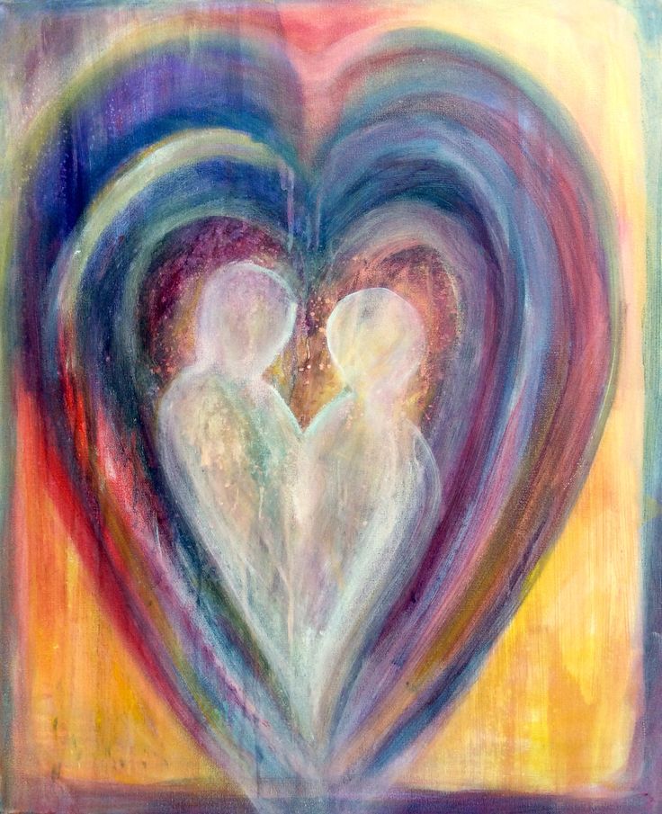 an abstract painting of two hearts with different colors