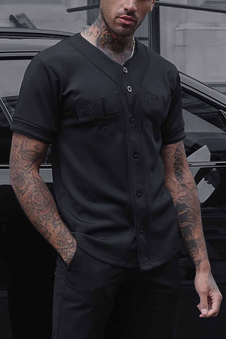 All Black Jersey. 🖤🏴 Classic Shirt With Buttons For Streetwear, Classic Streetwear Shirt With Snap Buttons, Black Top With Button Closure For Streetwear, Black Crew Neck Baseball Jersey For Streetwear, Streetwear Snap Button Shirt, Streetwear Snap Button-up Shirt, Casual Black Baseball Jersey For College, Black Crew Neck Shirt With Button Closure, Streetwear Button-up Shirt With Snap Buttons