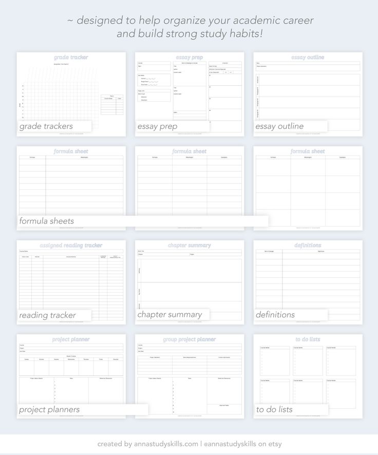 the printable planner is shown in four different sections