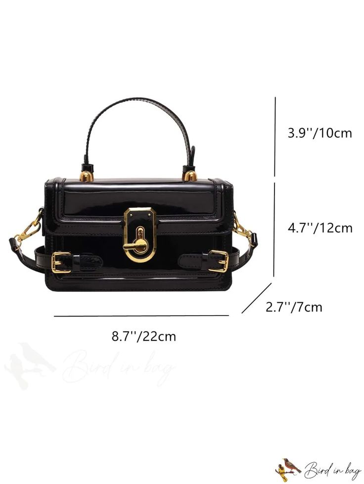 BirdinBag - Sleek Buckle Accented Square Bag Black Square Shoulder Bag With Hasp Closure, Square Bags With Hasp Closure For Shopping, Satchel Bags With Hasp Closure For Shopping, Hasp Closure Satchel Bag For Shopping, Satchel Shoulder Bag With Hasp Closure For Shopping, Satchel With Hasp Closure For Shopping, Trendy Bag With Top Handle And Gold-tone Hardware, Shoulder Satchel With Hasp Closure For Shopping, Trendy Bags With Gold-tone Hardware And Top Handle