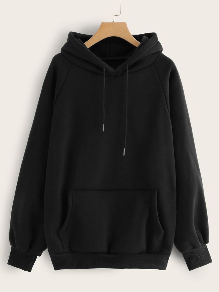 Raglan Sleeve Kangaroo Pocket Hoodie | SHEIN USA Solid Hoodie, Stylish Hoodies, Trendy Hoodies, Men Hoodies, Kangaroo Pocket Hoodie, Ladies Gown, Sweatshirt Women, Tracksuit Women, 로고 디자인