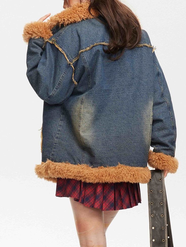 Cozy up for winter in this edgy Aelfric Eden Denim Patchwork Sherpa Winter Coat! Crafted from top-notch denim and sherpa, this coat offers the perfect combination of style and comfort. Slip it on and you'll be ready to take on the cold! Oh, and did we mention it looks pretty darn cool? 'Cause it does.

Features
- With a Classic length, airy, fluffy warm sherpa versatile silhouette
- Slanted welt pockets + Button sherpa closure along the front
- Sherpa cuffs & hem
- Full lined
- Sherpa lapel coll Top Streetwear Brands, Aelfric Eden, Sherpa Coat, Clothes Shopping, Top Streetwear, Clothing Details, Denim Patchwork, Street Style Outfit, Online Shopping Clothes