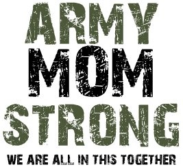 the words army mom strong are all in this together