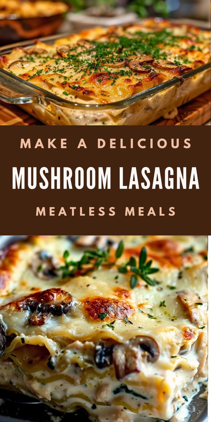 make a delicious mushroom lasagna meal with meats, cheese and herbs in it