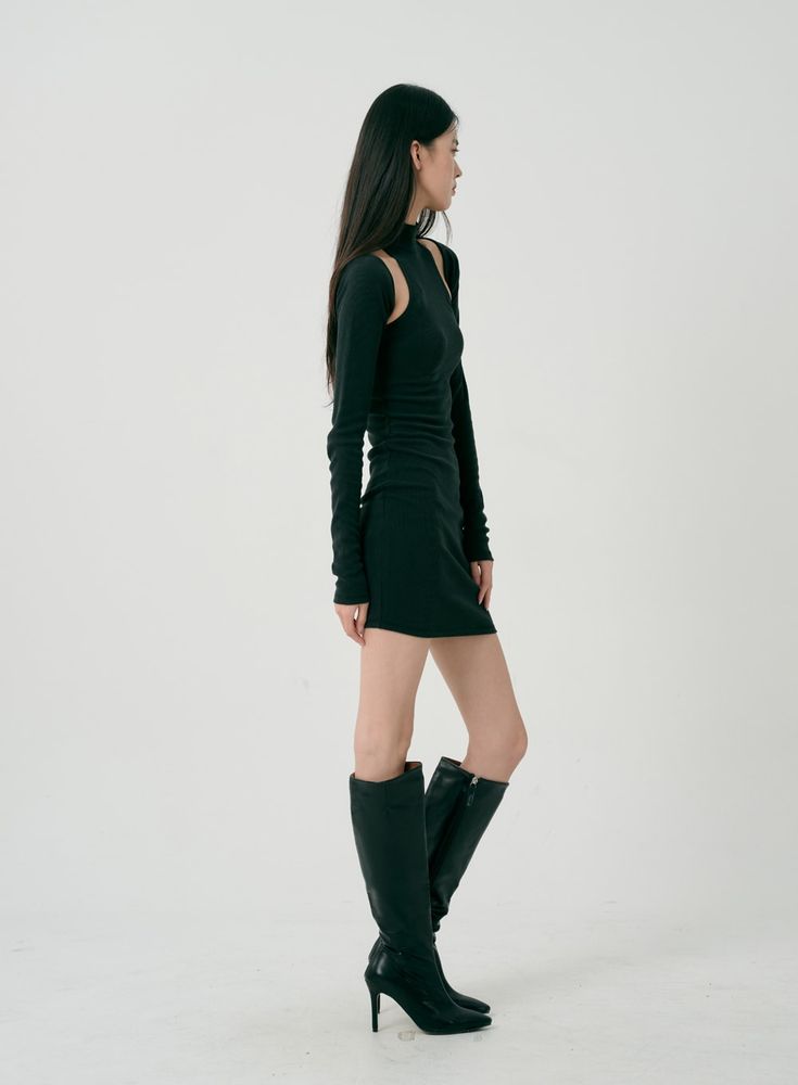 短上衣和無袖迷你連衣裙套裝 ID07 - Lewkin Stiletto Boots, S M, Seoul South Korea, Dress Set, Sleeveless Mini Dress, Asian Fashion, Set Dress, Solid Black, Party Wear