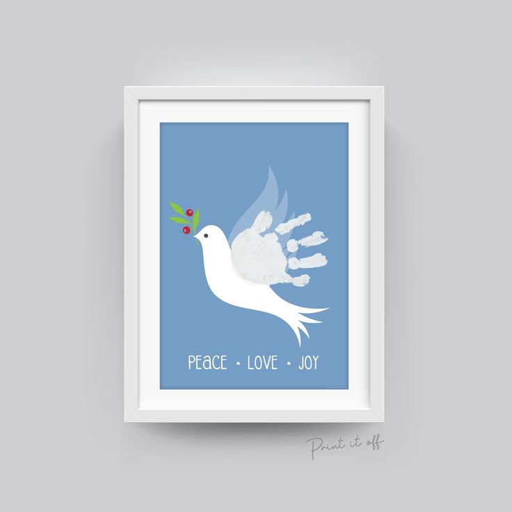 a white dove with an olive in it's beak and the words peace love joy