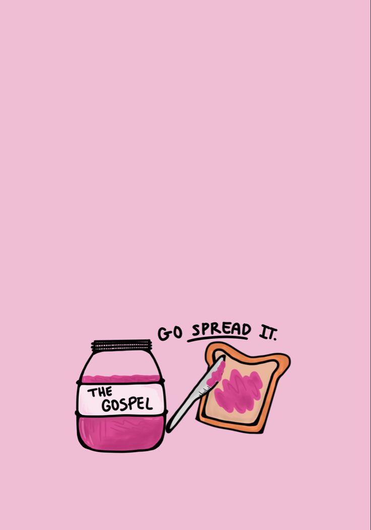 a pink background with a jar of jam and a toaster on the side that says go spread it