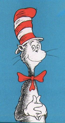 the cat in the hat is wearing a red bow tie