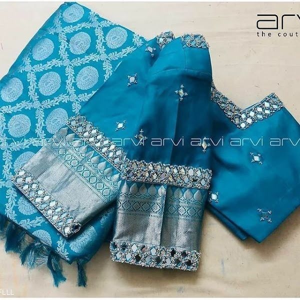 Arvi The Couturier, Blue Blouse Designs, Mirror Work Blouse Design, Mirror Work Blouse, New Saree Blouse Designs, New Blouse Designs, Sari Blouse Designs, Ladies Blouse Designs, Simple Blouse Designs