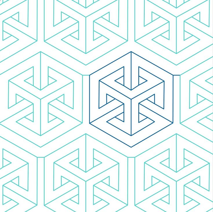 an abstract geometric pattern with blue lines on a white background, in the form of hexagonal cubes