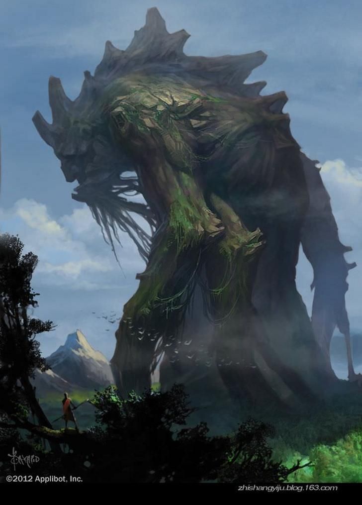 a giant creature standing in the middle of a forest