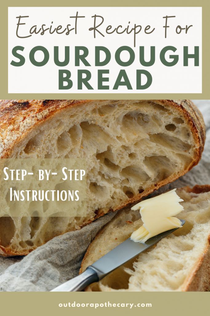 a loaf of sourdough bread with butter on top and the words easy recipe for sourdough bread