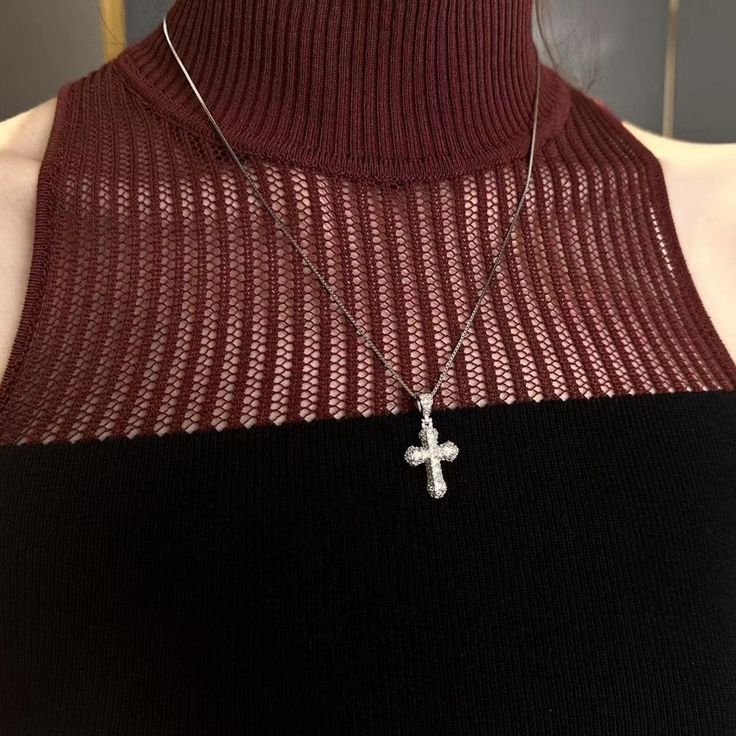 This vintage mini cross necklace adds a touch of timeless elegance to any outfit. Crafted with intricate detail, it exudes sophistication and sophistication. This necklace is a must-have for those seeking a touch of luxury in their accessories. Elevate your style with this exclusive piece. Features: -Brand: WIC -Style: Original design -Material: Silver+ruby -Color: Silver Pink -Size: 5.6MM -Weight: About 4G - Whether to wear a pendant: Yes Word Aesthetic, Ruby Color, Word Bank, Mini Cross, Original Design, Cross Necklace, Elevate Your Style, Original Designs, Timeless Elegance