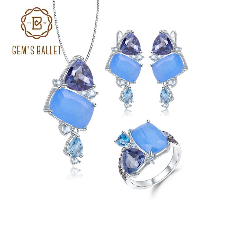 Elegant drop down earrings, ring and pendant with amazing shine. These stunning drop down earrings feature graduating stones and ends in a brilliant cut stone. They are made out of genuine 925 sterling silver, finished with a layer of rhodium to reduce tarnishing and give it the deep shine of white gold jewelry. Main Stone Aqua-Blue Calcedony Main Stone Carat 7.95Ct Total Main Stone Size 10x12mm / 4x6mm Side Stone Mystic Quartz / Swiss Blue Topaz 925 Sterling Silver metal Earrings Total Weight 1 Mystic Quartz, Chalcedony Stone, Earrings Pendant, White Gold Jewelry, Blue Chalcedony, Metal Earrings, Fine Earrings, 925 Jewelry, Pendant Set