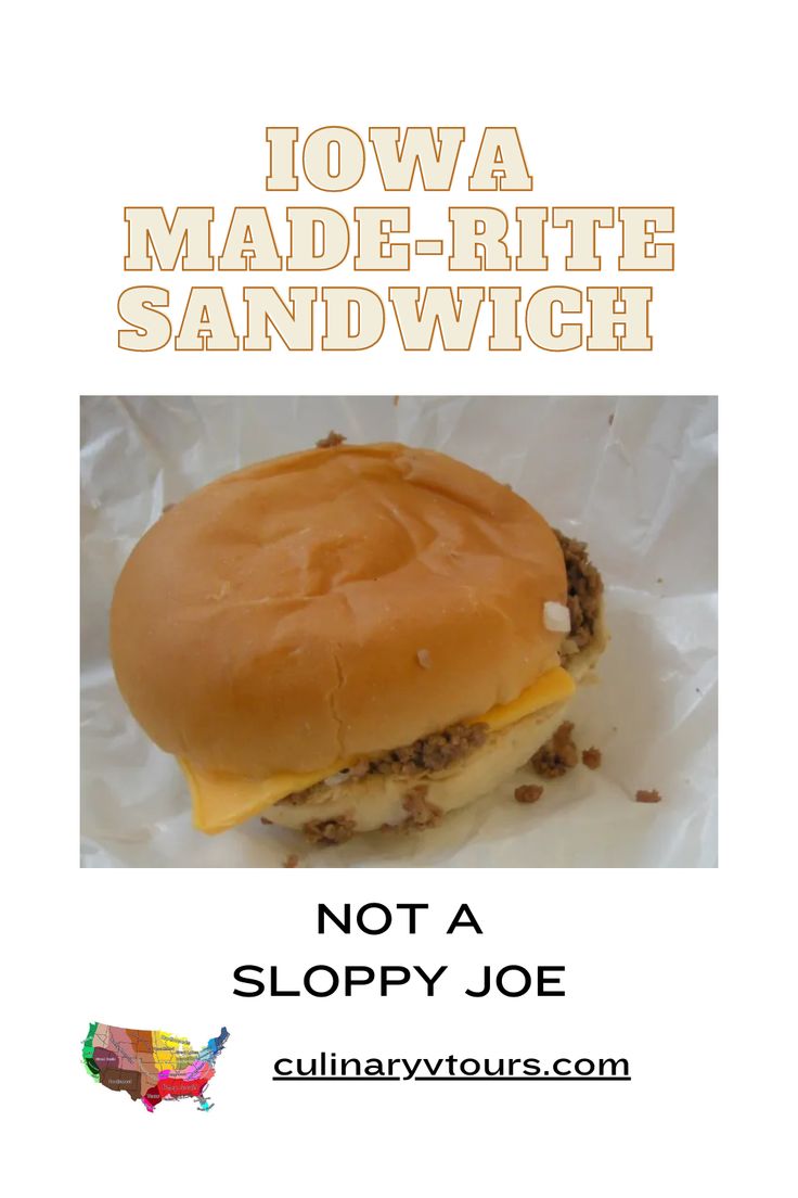 a poster with an image of a cheeseburger and the words iowa made - rite sandwich not a sloppy joe