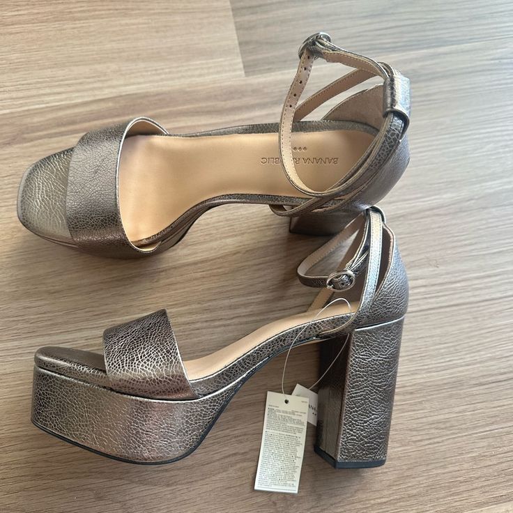 Banana Republic Leather Platform Heels Brand New With Price Tag. Never Worn Pewter Shade Size 7 Metallic Heels With Stacked Heel, Metallic High Heels With Stacked Heel, Banana Republic Factory, Shoes Brand, Price Tag, Platform Heels, Shoe Brands, Banana Republic, Size 7