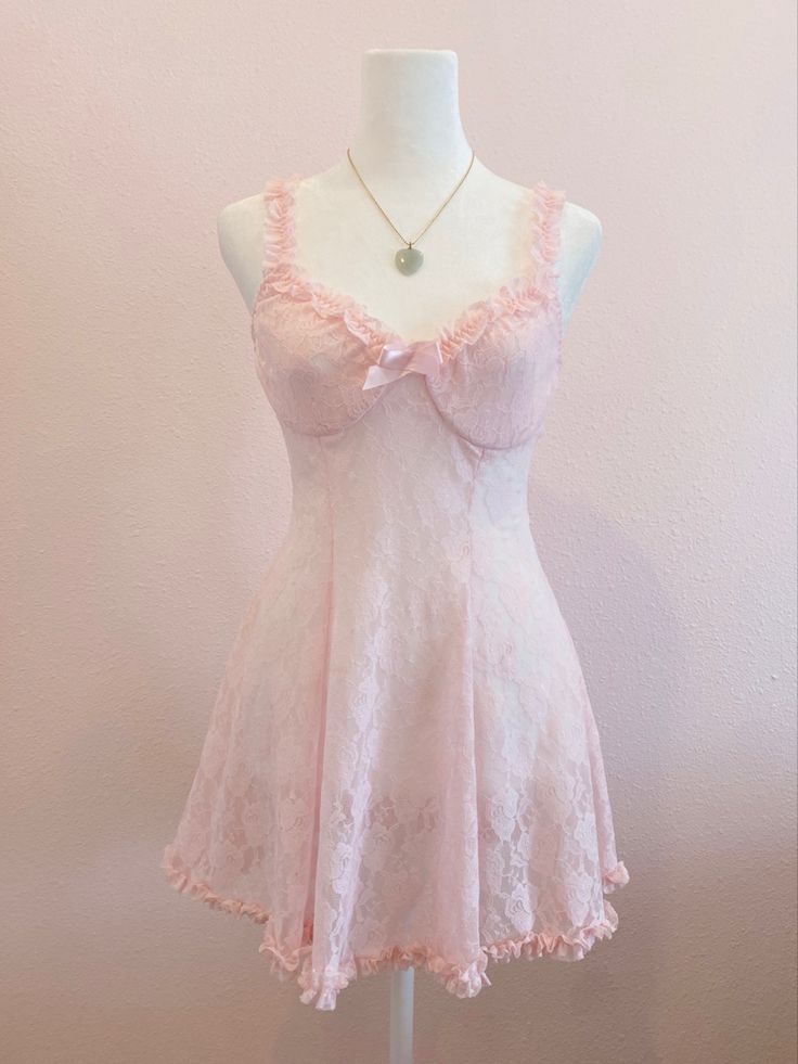 Pink Clothes Outfits, Dollette Dress, Pink Coquette Dress, Coquette Nightgown, Pink And Blue Outfit, Pink White Dress, Cute Nightgowns, Cute Pink Outfits, Coquette Dress