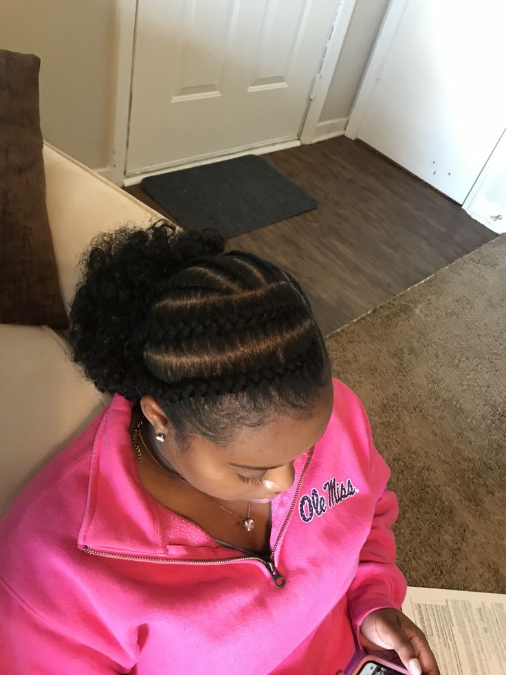 Natural Hair Cornrow Hairstyle, Quick Easy Braids For Black Women Natural Hairstyles, Quick Braided Hairstyles For Black Women Natural Hair, Short Hairstyles With Natural Hair, Hairstyle For Short Hair Natural, Styles For Short Natural Hair Ideas, Homemade Family Dinners, Cornrow Puff Hairstyles For Black Women, Natural Braided Bun Hairstyles