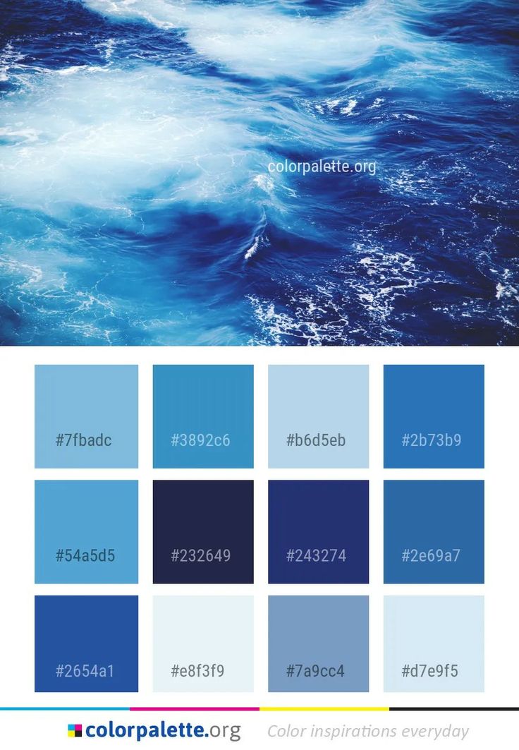 the color palette is blue and it looks like waves are coming in from the ocean