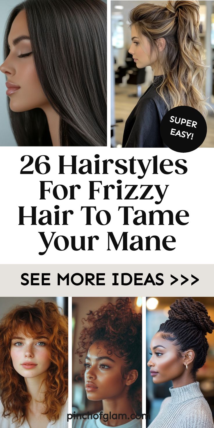 Discover trendy and chic frizzy hair hairstyles and styles for your next great haircut. Say goodbye to frizz with these fabulous haircut ideas that will revamp your look. Embrace your natural texture with these frizzy hair hairstyles that are perfect for any occasion. Whether you're looking for a short, medium, or long style, we've got you covered with the best frizzy hair styles to inspire your next salon visit. Wedding Hairstyles For Frizzy Hair, Long Frizzy Hair Hairstyles, Short Haircut For Frizzy Hair, Hairstyles For Frizzy Hair Quick, Hairstyles For Thick Frizzy Hair, Short Frizzy Hair, Haircut For Frizzy Hair, Frizzy Hair Styles, Hairstyle For Frizzy Hair