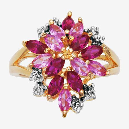 Like a celebratory bow on a present, this multicolor gemstone cluster ring brings festivity to your look.Metal: Rhodium-plated 14K yellow gold over sterling silverStones: 5x2.5mm marquise lab-created rubies and pink sapphiresOther Stones: Lab-created white sapphiresSetting: ProngGallery Height: 26.8mmSize: Available in size 7 only onlineGemstones may be treated and may require special care.Jewelry photos are enlarged to show detail. Sapphire Flower Ring, White Lab, Flower Ring, Cluster Ring, Cocktail Rings, Type 3, Jewellery And Watches, Beautiful Jewelry, Brooches