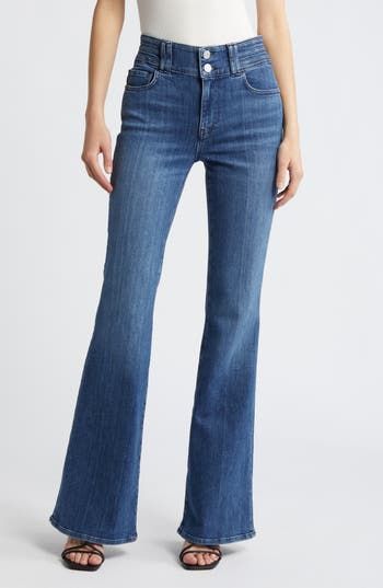 Feel good all day long in these stretch-kissed jeans flaunting a double-button fly and sweeping flare legs. 34" inseam; 23" leg opening; 11 1/2" front rise; 15" back rise (size 29) Zip fly with button closure Five-pocket style 77% cotton, 18% modal, 4% elasterell-p, 1% elastane Machine wash, dry flat Imported High Waist Flare Jeans, Contemporary Accessories, Designer Clothes For Men, Women's Summer Fashion, Athletic Women, Bottoms Pants, Flare Jeans, Summer Women, Clothes For Sale