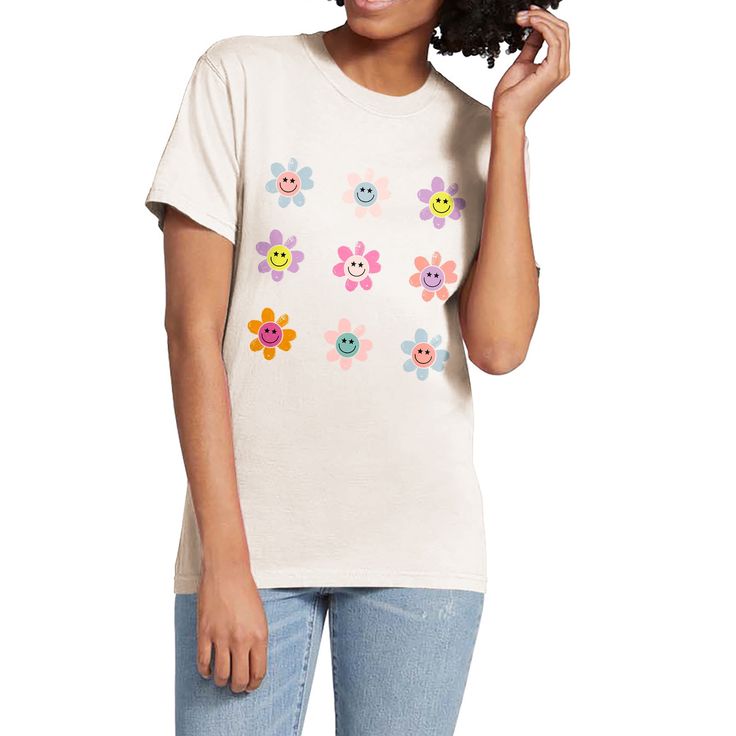 Smiley daisies remind us of the joy and delight of young children, laughing and playing in a field of flowers. Smiley Daisy, Children Laughing, Daisy Garden, A Field Of Flowers, Teacher Discounts, Field Of Flowers, Flower Field, Twill Tape, Dye T Shirt