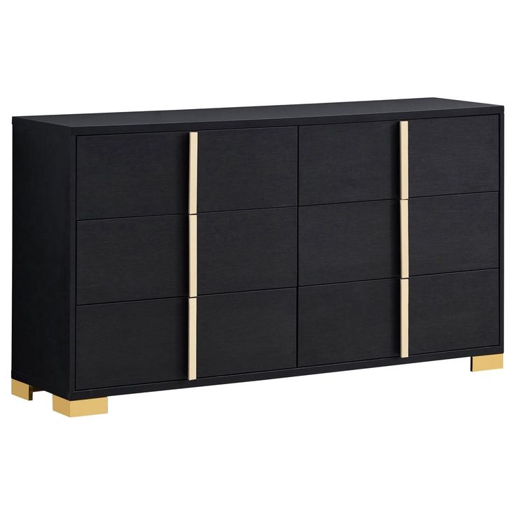 an image of a black and gold dresser with four doors on it's sides