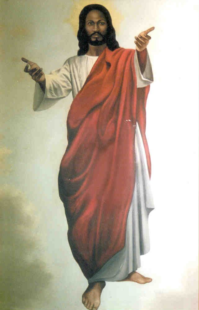 an image of jesus in the air with his arms outstretched