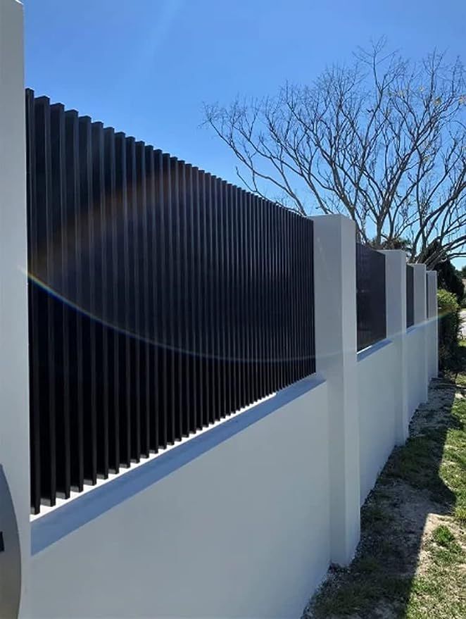 Amazon.com : Slat/Blade Fence-Vertical (Matte Black) : Patio, Lawn & Garden Vertical Fence, Black Fence, Outdoor Fencing, House Fence Design, Black Patio, Garden Fence Panels, Balcony Grill, Balcony Grill Design, Front Fence