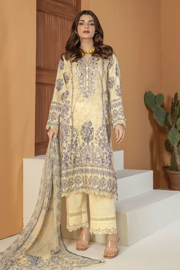 Khaadi BLA240331 L-Yellow Eid Collection 2024 Beige Long Sleeve Cotton Lawn Suit, Fitted Yellow Cotton Lawn Suit, Beige Digital Print Summer Sets, Beige Digital Print Sets For Summer, Summer Beige Digital Print Sets, Unstitched Yellow Cotton Lawn Suit, Beige Printed Lawn Suit For Summer, Beige Cotton Lawn Suit For Summer, Beige Lawn Suit With Printed Motifs For Summer