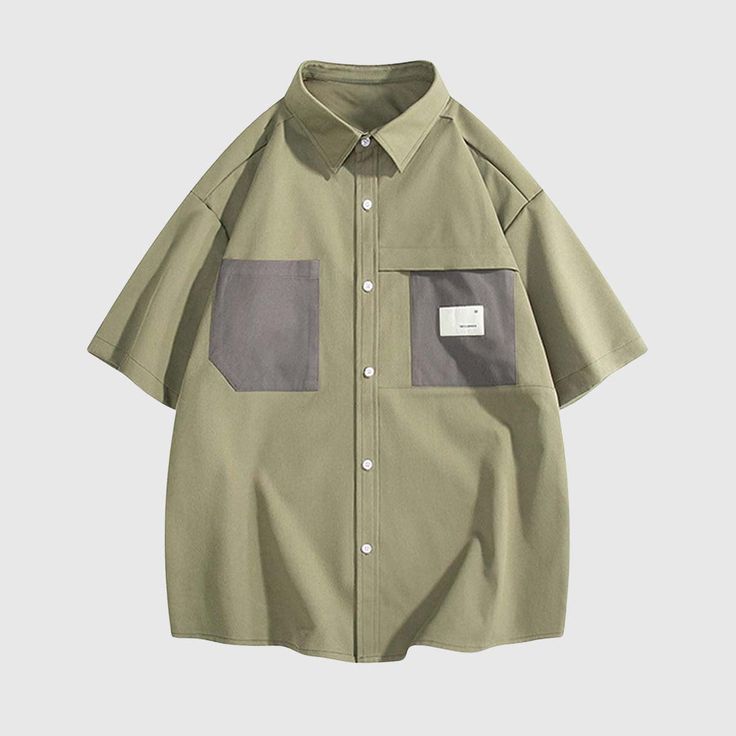 Features: Unisex Detailed craftsmanship Solid color Contrast color pocket design Button closure Soft and breathable Material: 96% Cotton Tech Clothing, Outwear Coat, Hawaiian Shorts, Cotton Shirts, Men's Wear, Baseball Jacket, Color Contrast, African Fashion Dresses, Shirt Pattern