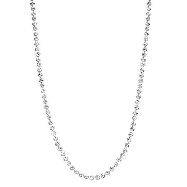 Give your jewelry box a refresh with this sterling silver beaded necklace. Click on this JEWELRY & WATCHES GUIDE to learn about fit, styles, materials and more! Give your jewelry box a refresh with this sterling silver beaded necklace. Click on this JEWELRY & WATCHES GUIDE to learn about fit, styles, materials and more! FEATURES Chain length: 20 in. Chain type: ball Clasp: lobster-claw Metal: sterling silver Plating: sterling silver Finish: diamond-cut Packaging: boxed Size: 20". Gender: female. Silver Single Strand Tennis Necklace, Sterling Silver Single Strand Round Jewelry, Sterling Silver Single Strand Necklace With Round Cut, Silver Tennis Necklace With Adjustable Chain, Silver Sterling Single Strand Tennis Necklace, Classic Sterling Silver Single Strand Chain Necklace, Classic Jewelry With Diamond Cut Round Beads, Sterling Silver Single Strand Jewelry With Round Cut, Sterling Silver Single Strand Beaded Necklaces