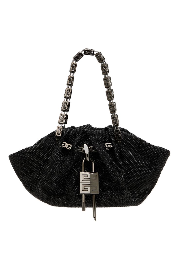 Givenchy: Black Mini Kenny Bag | SSENSE Chic Evening Shoulder Bag With Lock, Elegant Evening Shoulder Bag With Lock, Designer Evening Bags With Chain Strap, Designer Black Bags For Events, Designer Shoulder Bag With Palladium Hardware For Party, Luxury Shoulder Bag With Lock For Evening, Designer Bags With Silver-tone Hardware For Events, Designer Bags With Chain Strap For Events, Black Luxury Shoulder Bag For Events