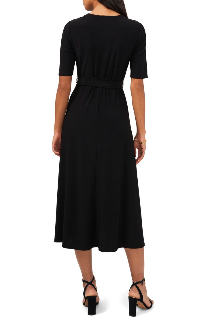 Chaus V-Neck Belted Midi Dress | Nordstrom Midi Dresses With Sleeves, Black Midi Dresses, Belted Midi Dress, Midi Dress With Sleeves, Belt Tying, Black Midi Dress, Nordstrom Dresses, Tie Belt, Made In Usa