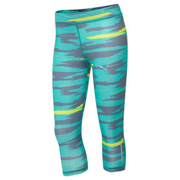 a woman's leggings with blue and yellow stripes