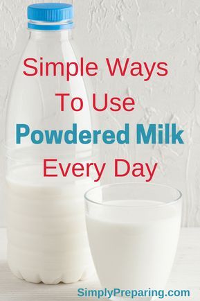 a bottle of milk next to a glass of milk with the words simple ways to use powdered milk every day