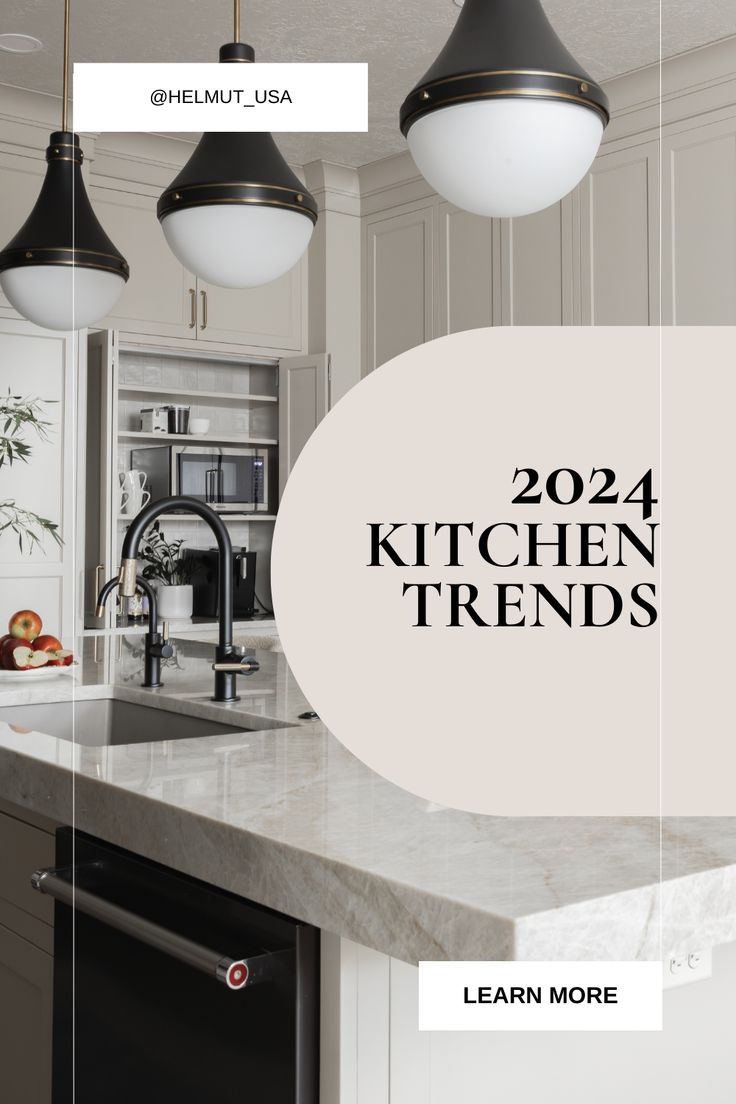 a kitchen with white cabinets and marble counter tops in the center is an open - plan layout for a new year's resolution