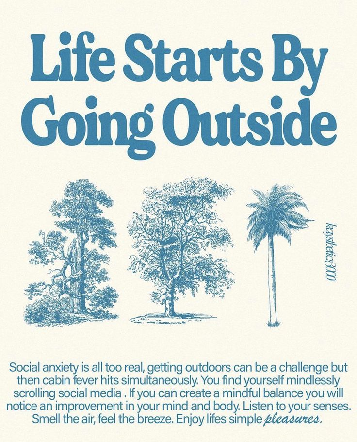 an advertisement with trees and the words life starts by going outside in blue on a white background