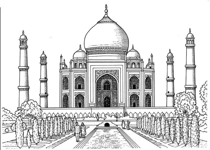 an ink drawing of the tajwa mosque in india