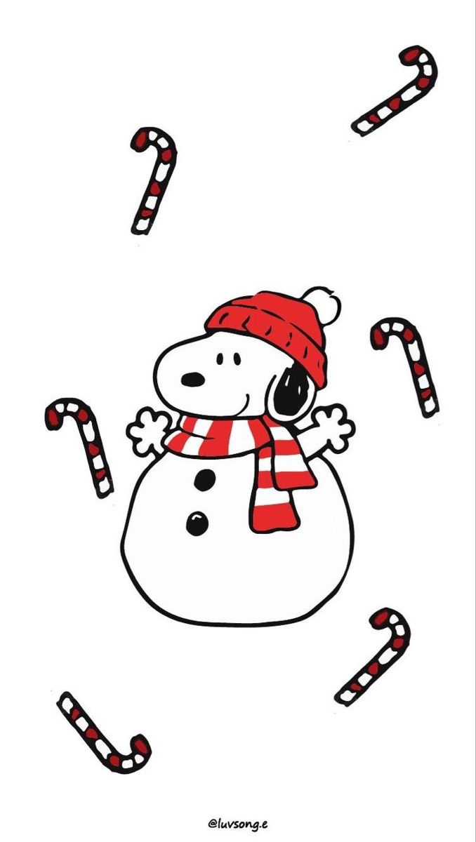 a drawing of a snowman with candy canes