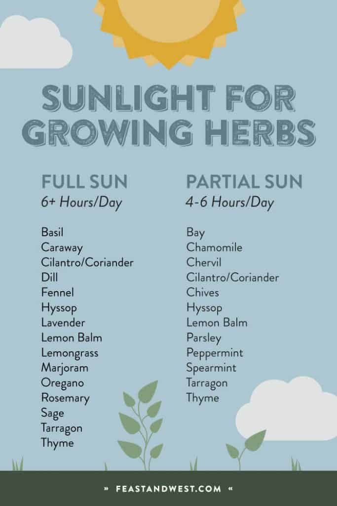 a poster with the words sunlight for growing herbs