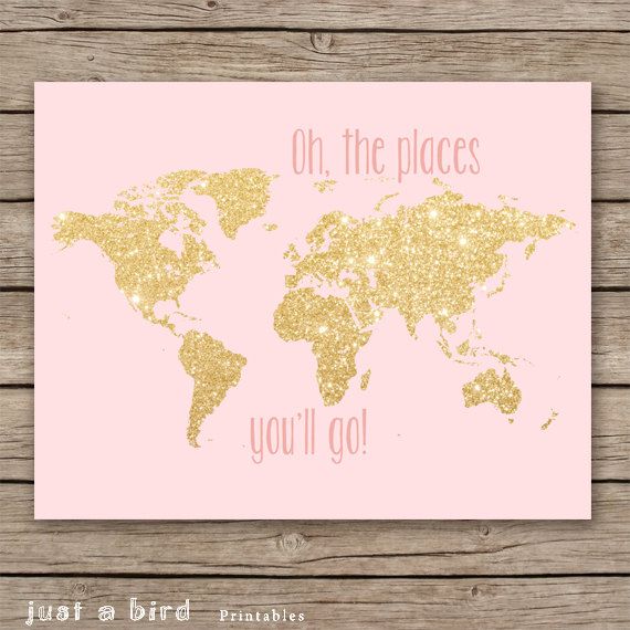 a pink and gold card with the words oh, the places you'll go