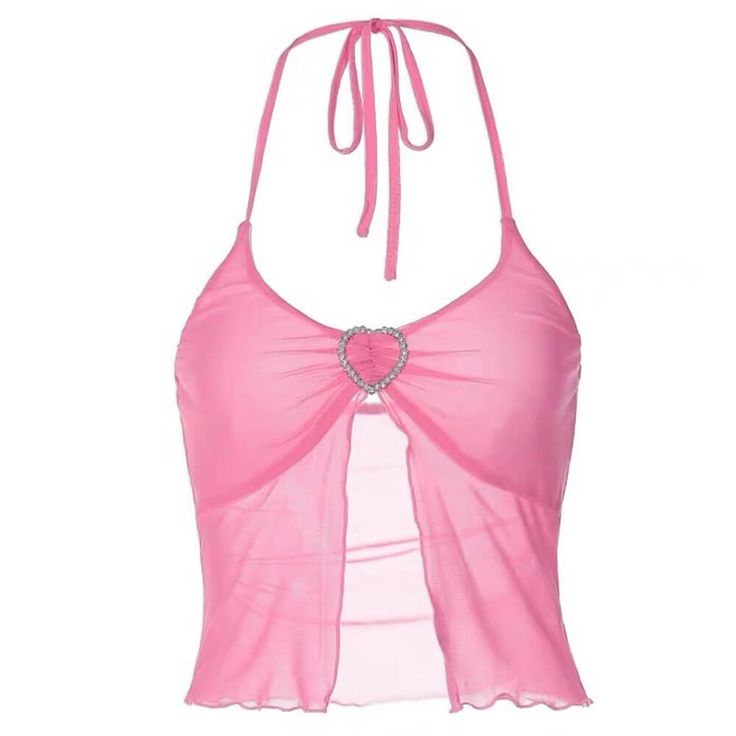 heart buckle y2k halter top boogzel clothing Heart Shaped Tops For Summer Parties, Heart-shaped Summer Party Tops, Heart-shaped Party Tops For Summer, Trendy Pink Halter Top For Night Out, Meshed Top, Hanging Tank Tops, Y2k Halter Top, Denim Tube Top, Pink Halter Top