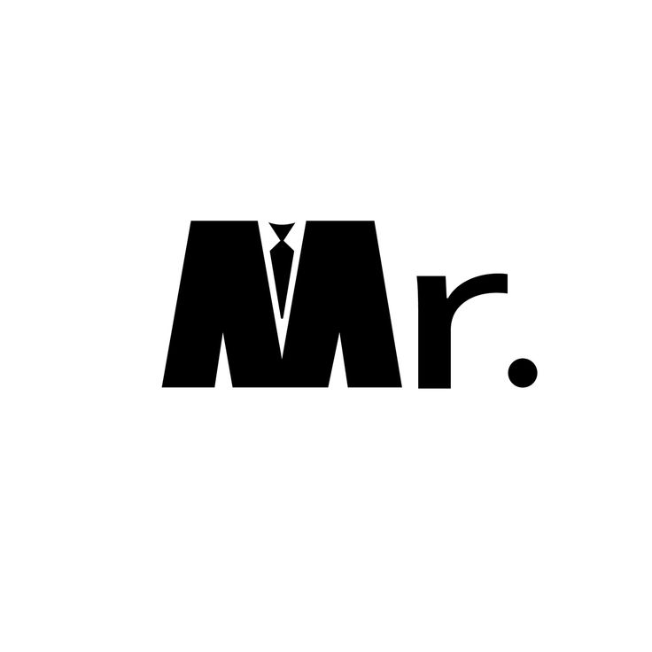 a black and white logo with the word mr on it's left side, in front of an image of a man wearing a suit and tie