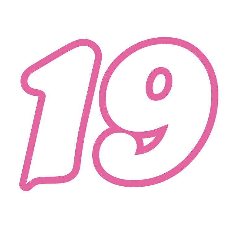 the number nineteen nine is pink and has a smiley face on it's side